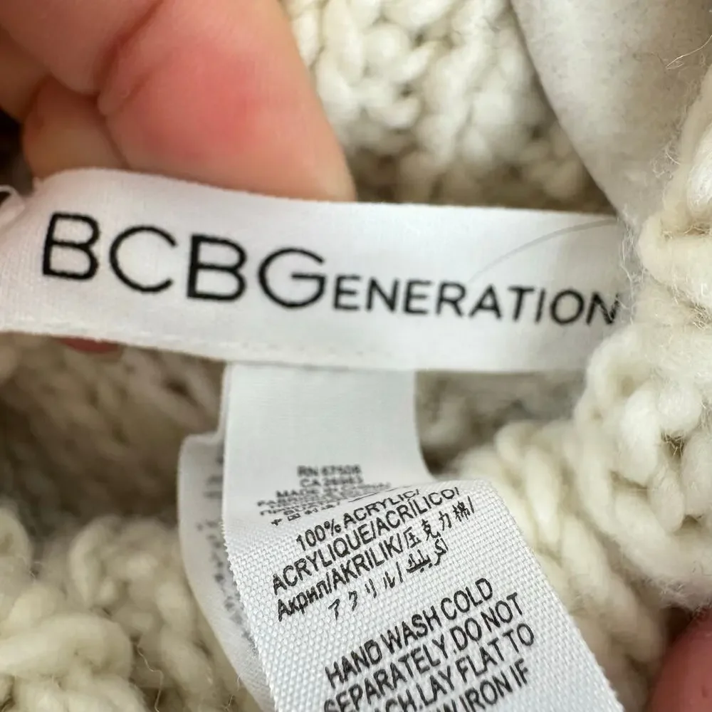 BCBGeneration Cream Tan Cable Knit Tasseled Poncho Sweater Cozy‎ Farmhouse OS